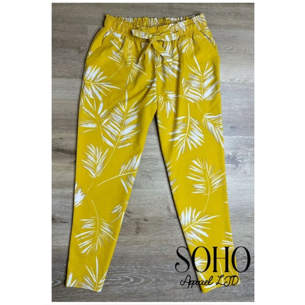 SOHO Apparel Yellow Palm Print Pants